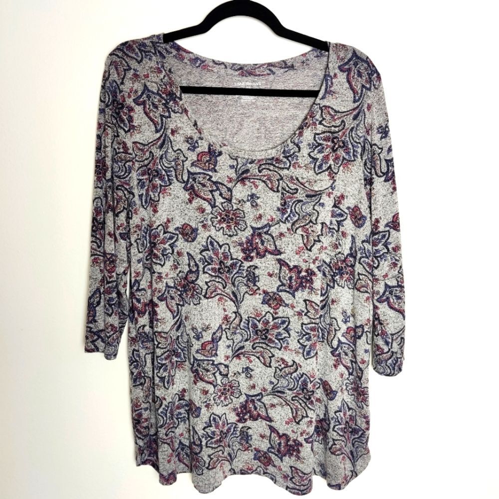 Lane Bryant Grey Paisley Scoop Neck Sweater 3/4 Sleeves, Size 18/20